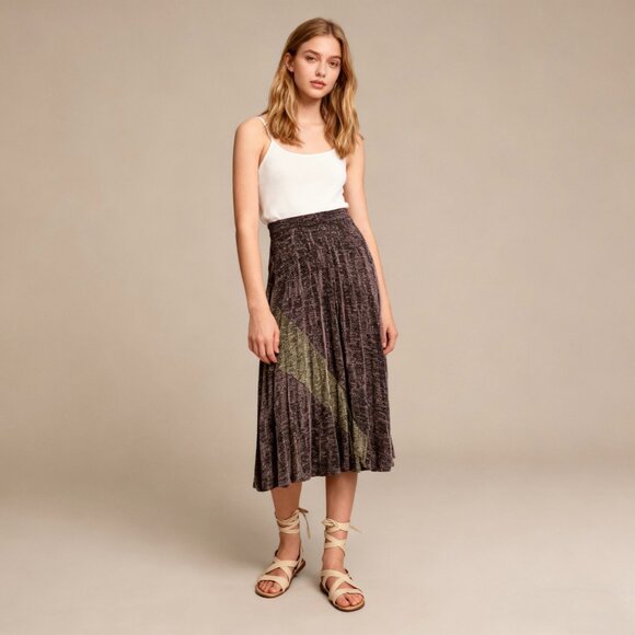 Suboo Dresses & Skirts - NWT SUBOO Tyra Pleat Panelled Midi Skirt Size M Copper Silver